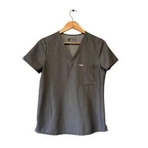 FIGS Technical Collection Womens XS Heather Charcoal Grey V-Neck Scrub Top